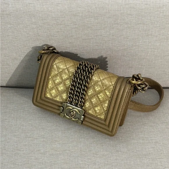 CHANEL Metallic Python Boy Flap Bag Small GHW - Picture 3 of 17